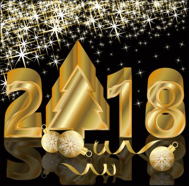 Yeni 2018 yıl altın arka plan, vektör çizim