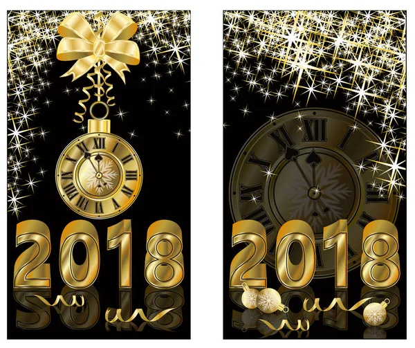 2018 Nieuwjaar gouden banners, vectorillustratie — Stockvector