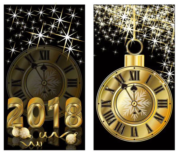 Nuovo anno 2018 striscioni d'oro, illustrazione vettoriale — Vettoriale Stock