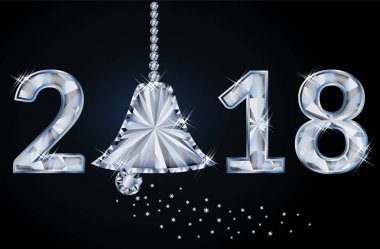 Elmas xmas bell ile yeni 2018 yıl illüstrasyon vektör