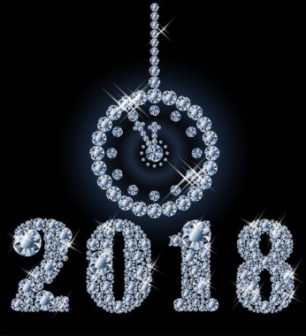 Yeni 2018 yıl saat arka plan elmas, illüstrasyon vektör