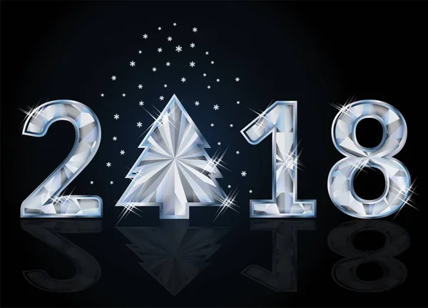 Felice anno nuovo 2018 con albero di Natale, illustrazione vettoriale — Vettoriale Stock