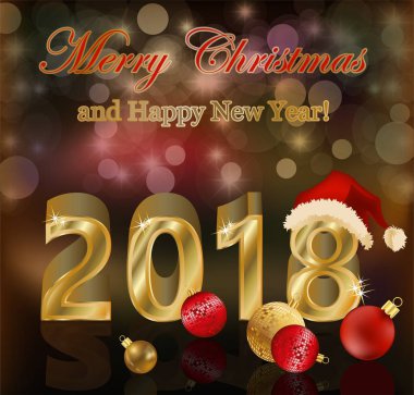 Mutlu yıllar 2018 altın arka plan, vektör çizim