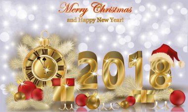 Neşeli Noel ve mutlu yeni 2018 yıl duvar kağıdı, vektör çizim