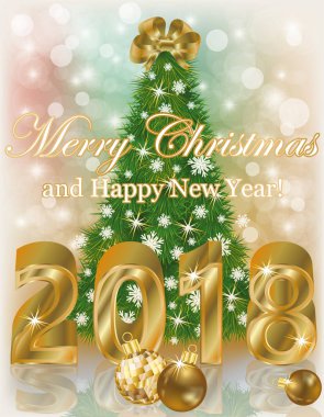 Mutlu Noeller ve mutlu yeni 2018 yıl altın afiş, vektör çizim