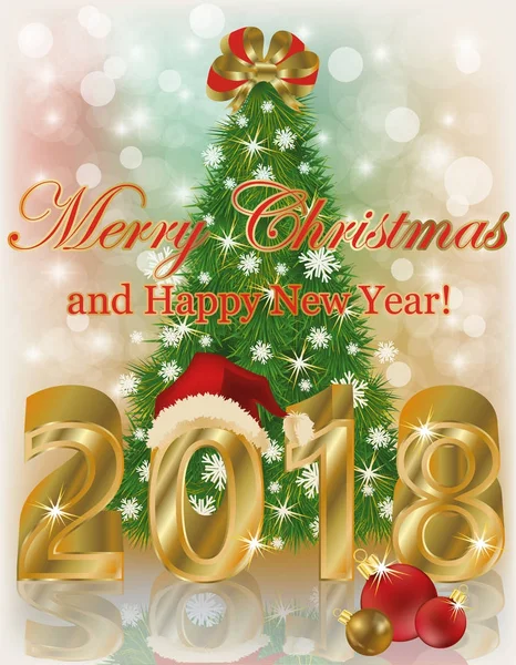 Vrolijke Kerstmis en gelukkige 2018 nieuwjaarskaart, vectorillustratie — Stockvector