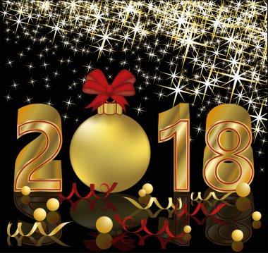 Mutlu yıllar 2018 altın arka plan, vektör çizim