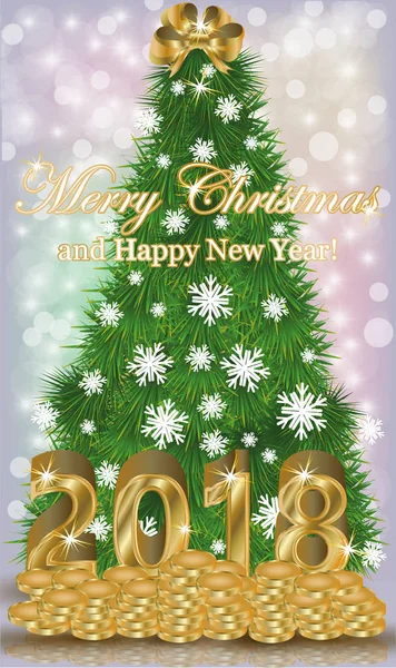 आनंदी ख्रिसमस आणि नवीन वर्षाच्या शुभेच्छा 2018 वर्ष सोनेरी नाणी कार्ड, वेक्टर स्पष्टीकरण — स्टॉक व्हेक्टर