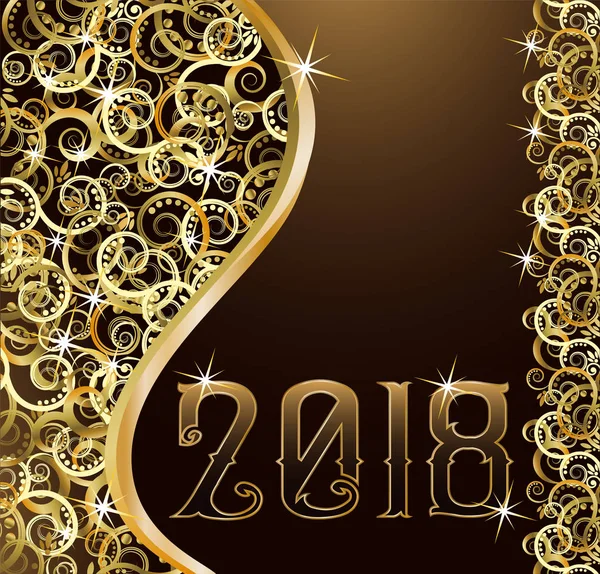 Feliz Navidad y feliz año nuevo 2018 tarjeta de oro, vector de ilustración — Vector de stock