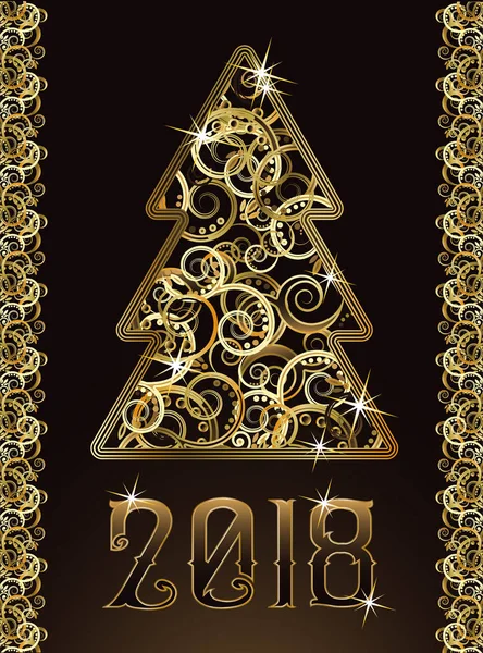 Buon Natale & Felice anno nuovo 2018 d'oro, illustrazione vettoriale — Vettoriale Stock