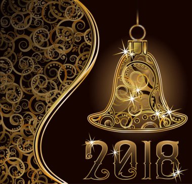 Neşeli Noel ve mutlu yeni yıl 2018 xmas bell, vektör çizim