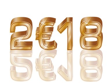 Mutlu altın yeni 2018 euro yıl, vektör çizim
