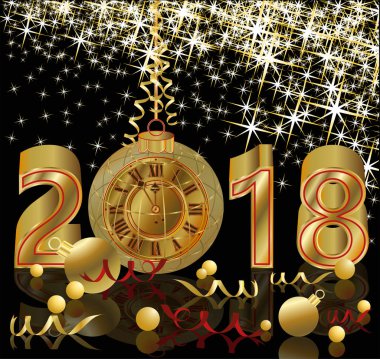 Mutlu yeni altın saat duvar kağıdı ile 2018 yıl illüstrasyon vektör