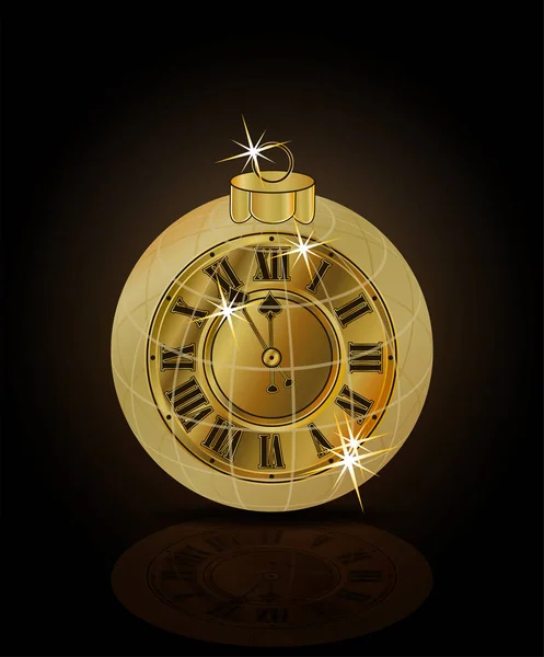 Merry Christmas & Happy New year golden clock isolated,  vector illustration — Stock Vector