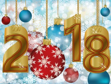 Mutlu yeni 2018 yıl altın tebrik kartı, vektör çizim