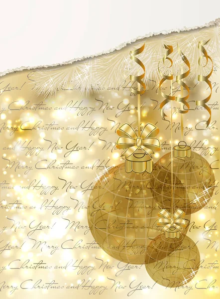 Veselé Vánoce Zlatá karta, vektorové ilustrace — Stockový vektor