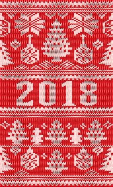 Frohe Weihnachten, frohes neues Jahr 2018 gestricktes Banner, Vektorillustration — Stockvektor