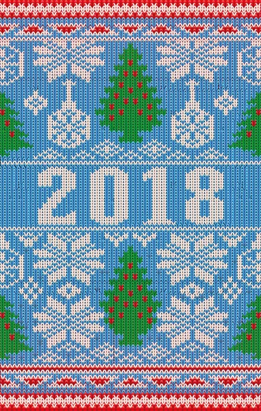 Feliz Natal e Feliz Ano Novo 2018 feriados tricotado banner, ilustração vetorial —  Vetores de Stock