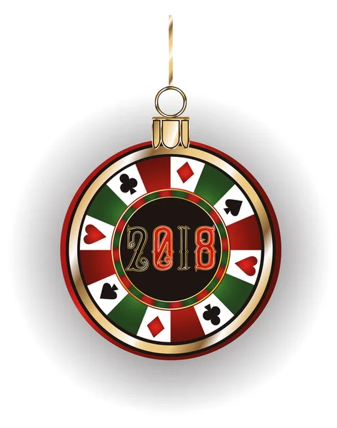 Casino chip de póquer nuevo año 2018, vector de ilustración — Vector de stock