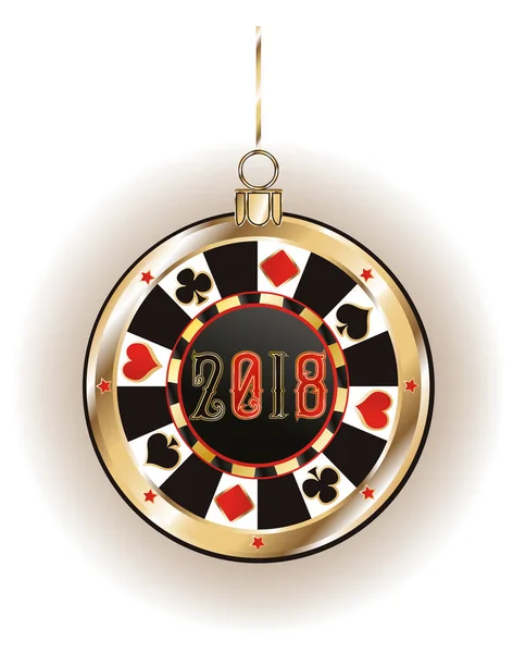 Poker nuevo 2018 año chip de oro, vector de ilustración — Vector de stock