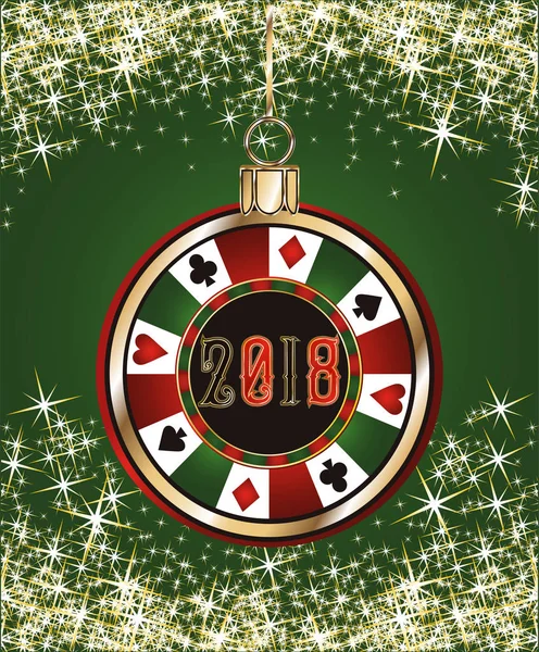 Покер фишка казино, Новый год 2018. векторная иллюстрация — стоковый вектор