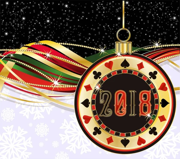 Chip de Navidad de Poker, banner de felicitación, nuevo año 2018. ilustración vectorial — Archivo Imágenes Vectoriales
