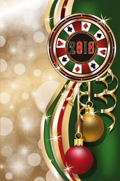 Chip de Navidad Poker, nuevo año 2018, vector de ilustración — Archivo Imágenes Vectoriales