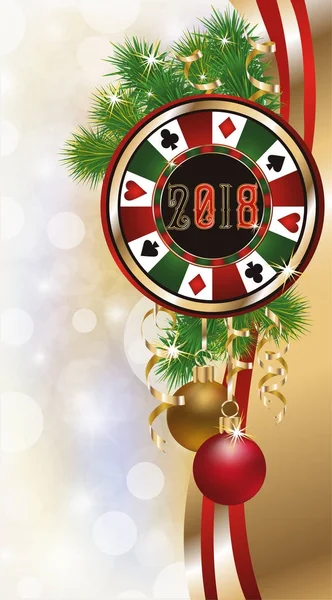 Casino Poker Chip, Grußkarte neues Jahr 2018, Vektorillustration — Stockvektor