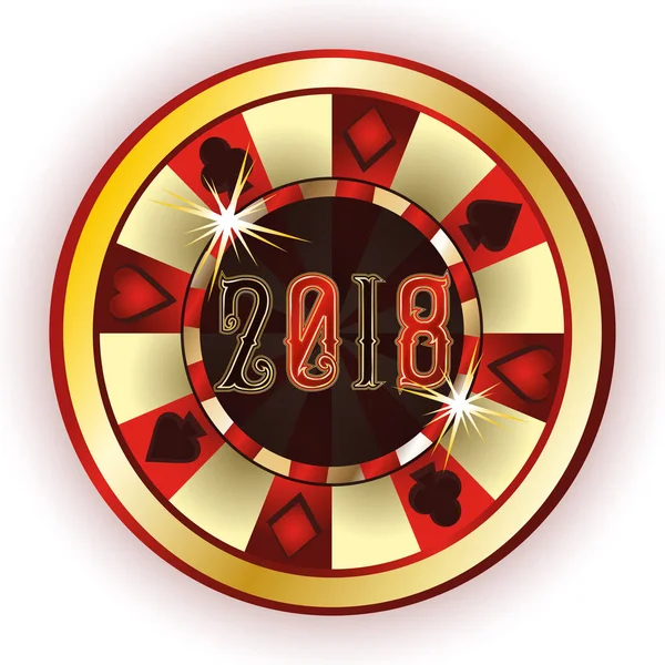 Microplaqueta Poker Casino Ano 2018 Novo Ilustração Vector — Vetor de Stock