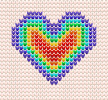Örme gökkuşağı kalp. Vektör çizim
