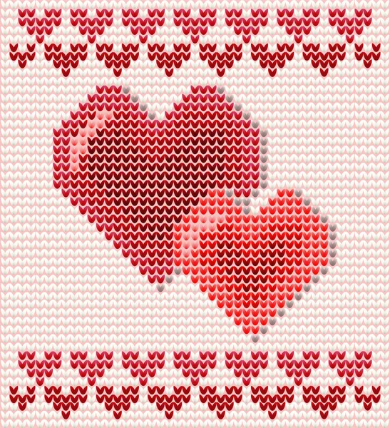 Šťastný Valentines Den Pozadí Pletené Srdce Vektorové Ilustrace — Stockový vektor