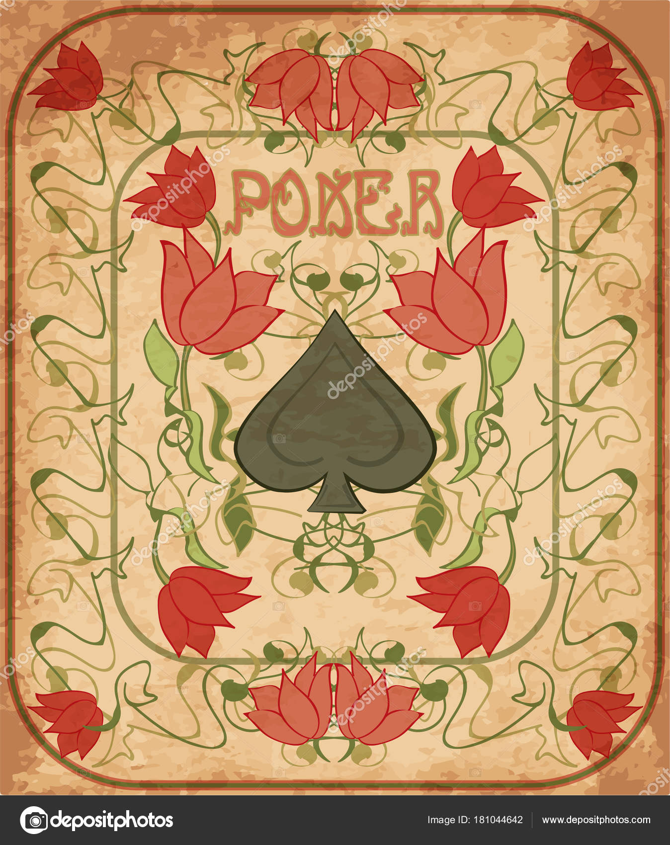 Poker Spades Element Art Nouveau Style Vector Illustration Stock Vector
