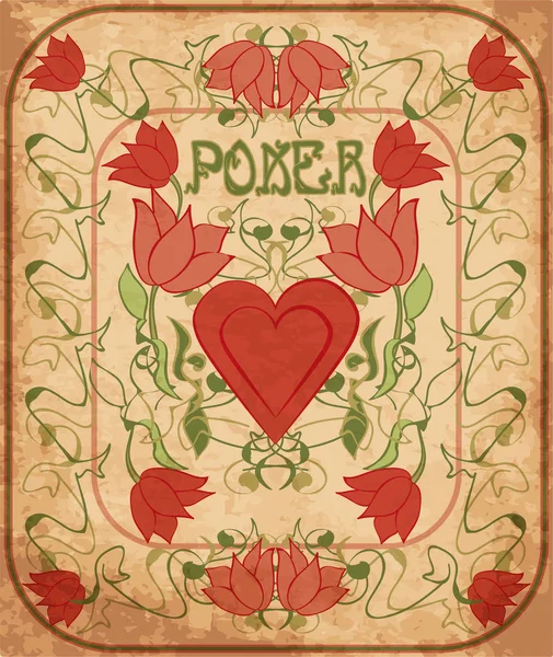 Poker Cuori Elemento Stile Liberty Illustrazione Vettoriale — Vettoriale Stock