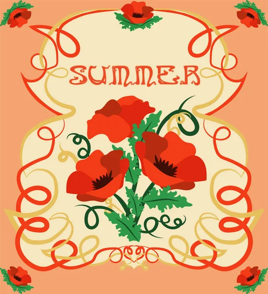 Summer Card Art Nouveau Style Vector Illustration — Stock Vector