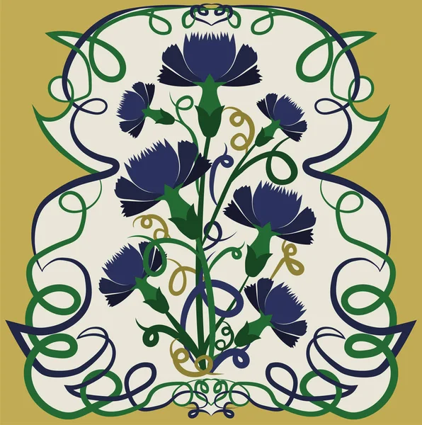 Floral Background Cornflowers Art Nouveau Style Vector Illustration — Stock Vector