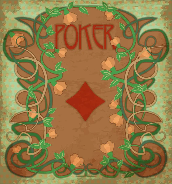 Poker Elmas Casino Kartı Art Nouveau Stilinde Vektör Çizim — Stok Vektör