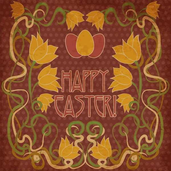 Happy Easter Invitation Card Background Art Nouveau Style Vector Illustration — Stock Vector