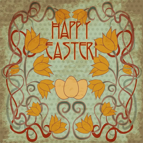 Feliz Pascua Saludo Fondo Estilo Art Nouveau Ilustración Vectorial — Vector de stock