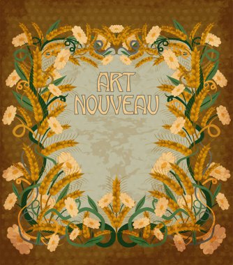 Buğday davetiye kartı art nouveau tarzında, vektör çizim