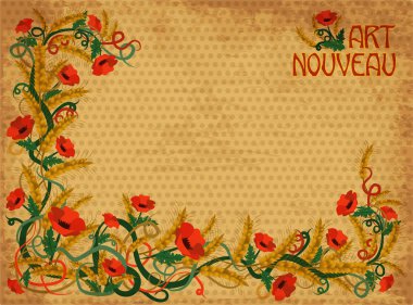 Buğday haşhaş afiş art nouveau tarzında, vektör çizim