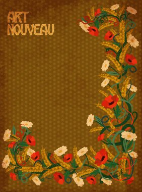 Buğday daisy kartı art nouveau tarzında, vektör çizim