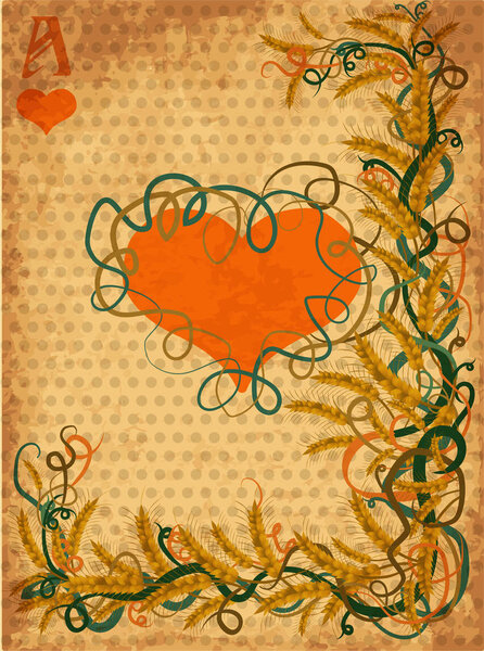 Poker hearts casino card in art nouveau style, vector illustration