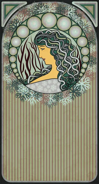 Bannière Hiver Avec Fille Style Art Nouveau Illustration Vectorielle — Image vectorielle