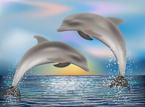 Zwei Delfine Hintergrund Vektorillustration — Stockvektor