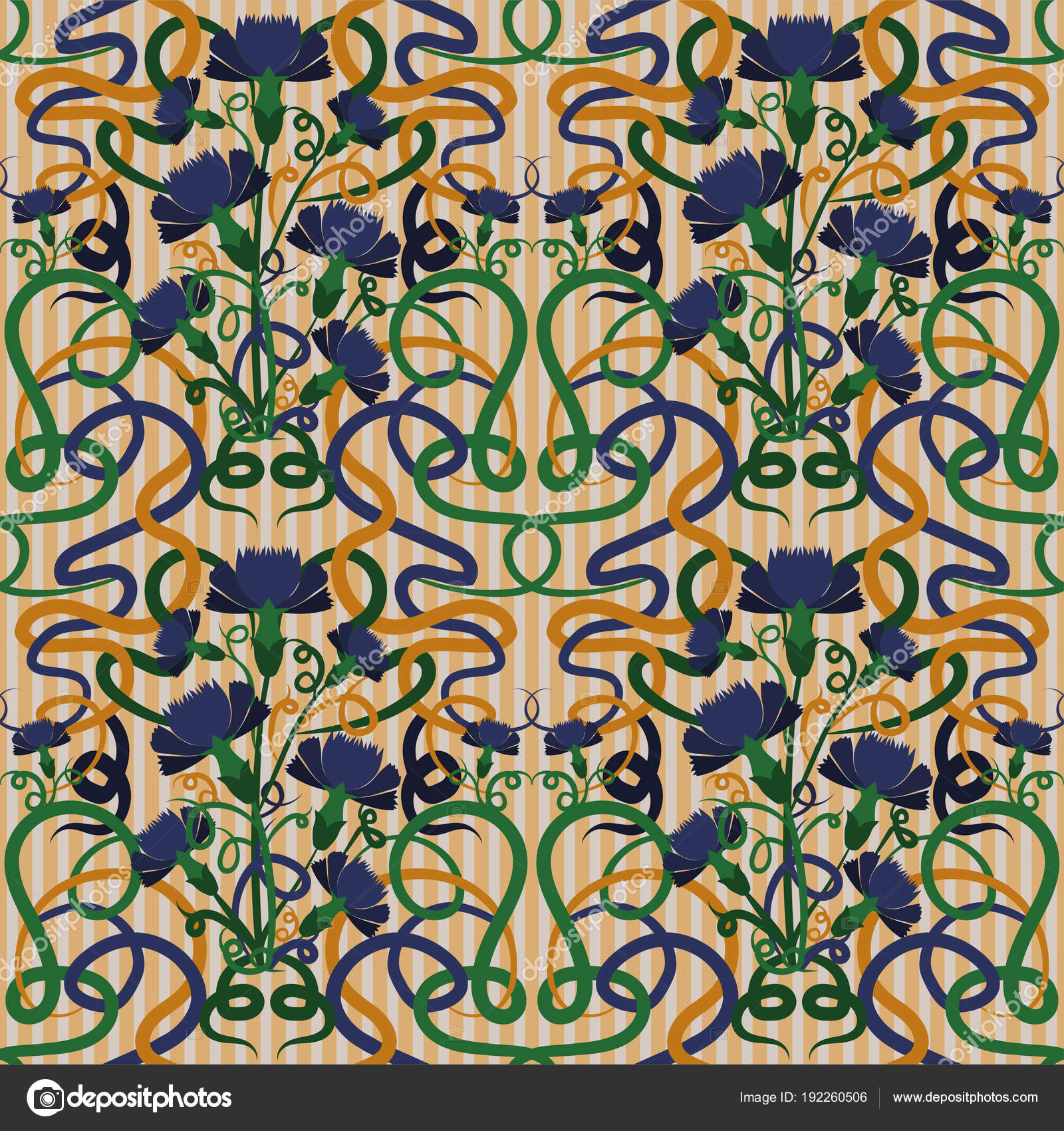 Blue Art Nouveau Wallpaper