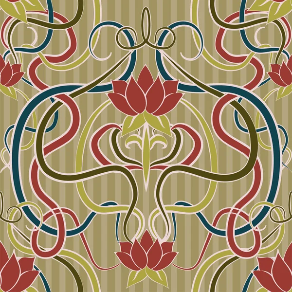 Papel Parede Sem Costura Floral Estilo Art Nouveau Ilustração Vetorial —  Vetores de Stock