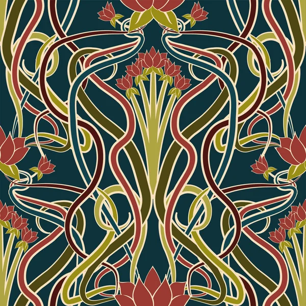 Papier Peint Fleuri Sans Couture Style Art Nouveau Illustration Vectorielle — Image vectorielle