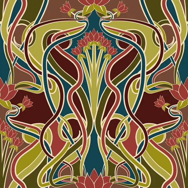 Papier Peint Floral Sans Couture Style Art Nouveau Illustration Vectorielle — Image vectorielle