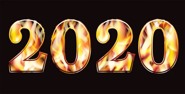 Flame Nuevo Año 2020 Banner Vector Ilustración — Vector de stock