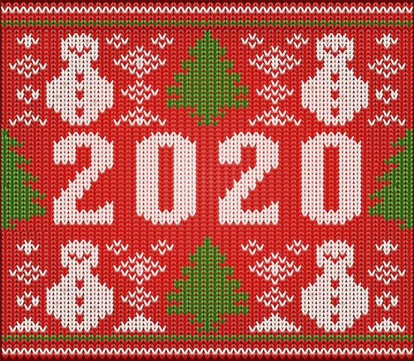 Nuevo 2020 Año Tarjeta Punto Con Árbol Navidad Muñeco Nieve — Archivo Imágenes Vectoriales